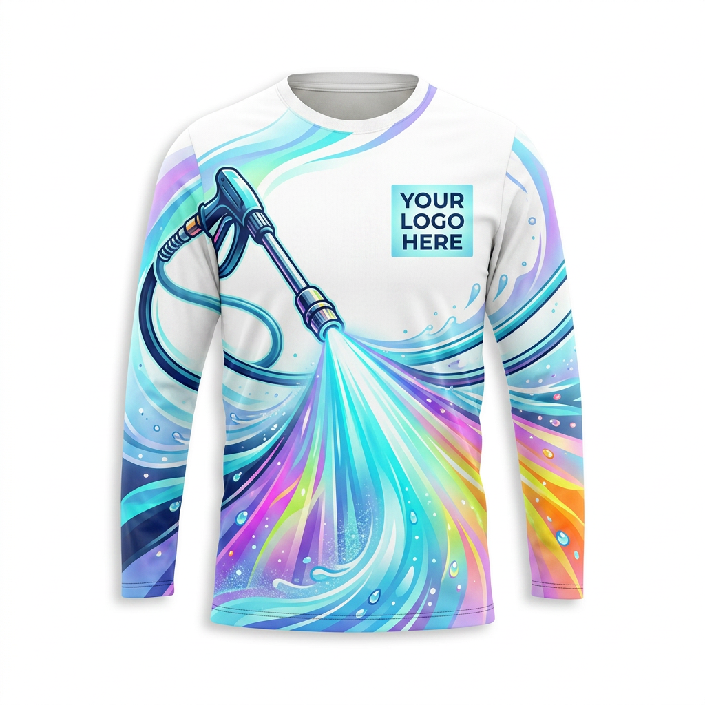 Custom Pastel Rainbow Jet Uniform Pressure Washing Shirt - Front View