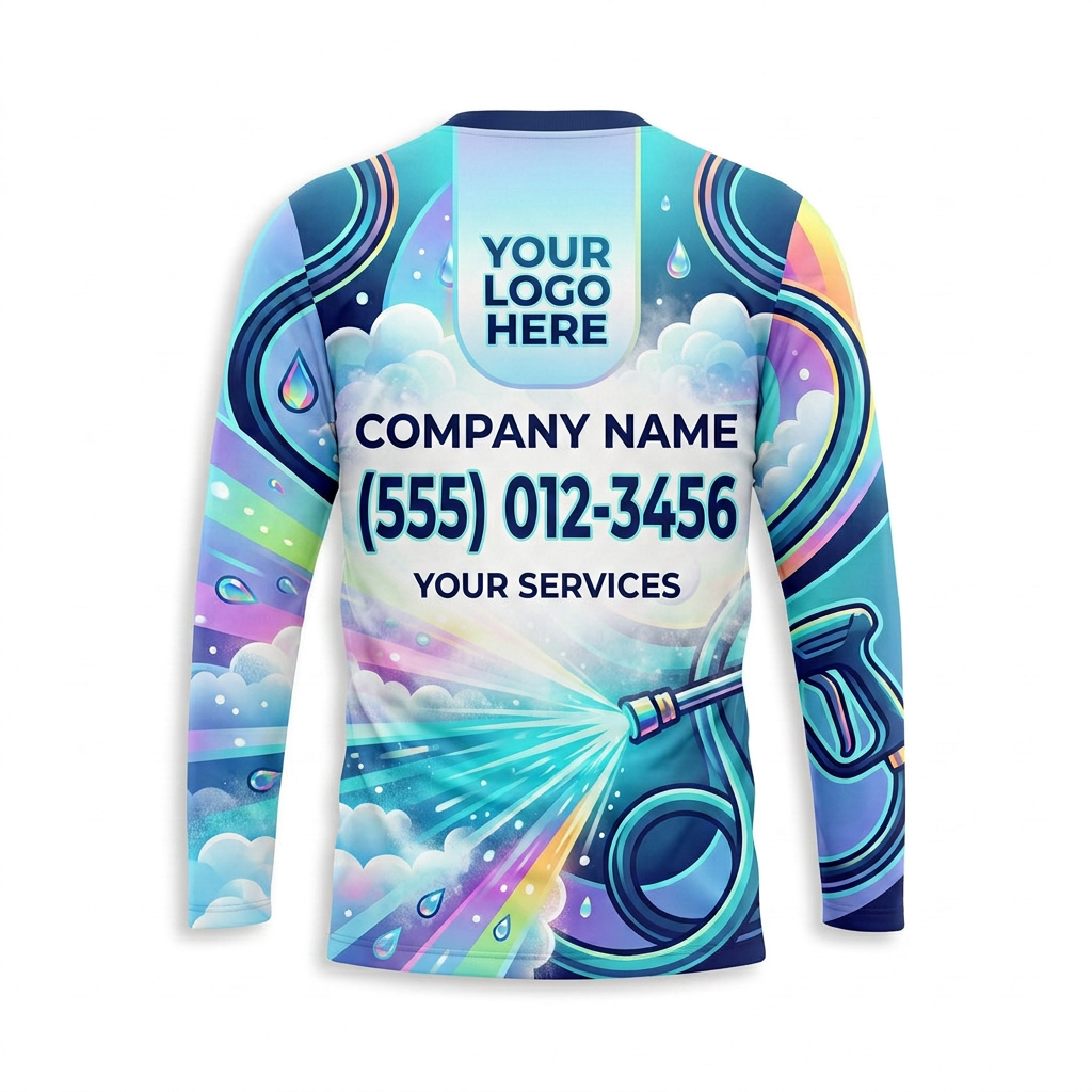 Custom Rainbow Spray Burst Uniform Pressure Washing Shirt - Back View