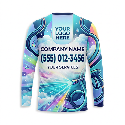 Custom Rainbow Spray Burst Uniform Pressure Washing Shirt - Back View