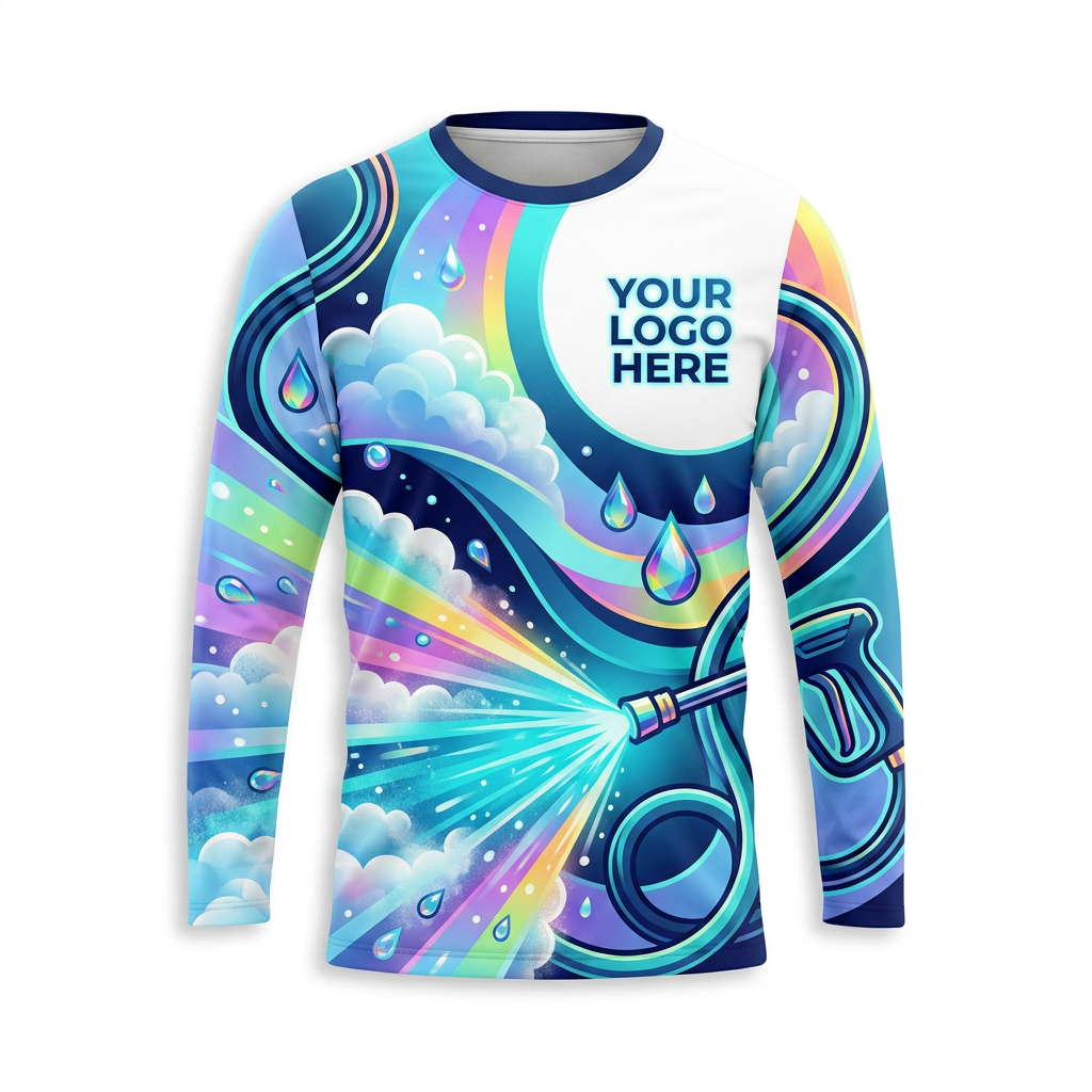 Custom Rainbow Spray Burst Uniform Pressure Washing Shirt - Front View