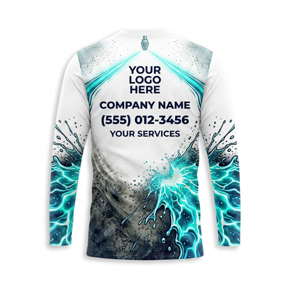 Custom Aqua Electric Splash Uniform Pressure Washing Shirt - Back View