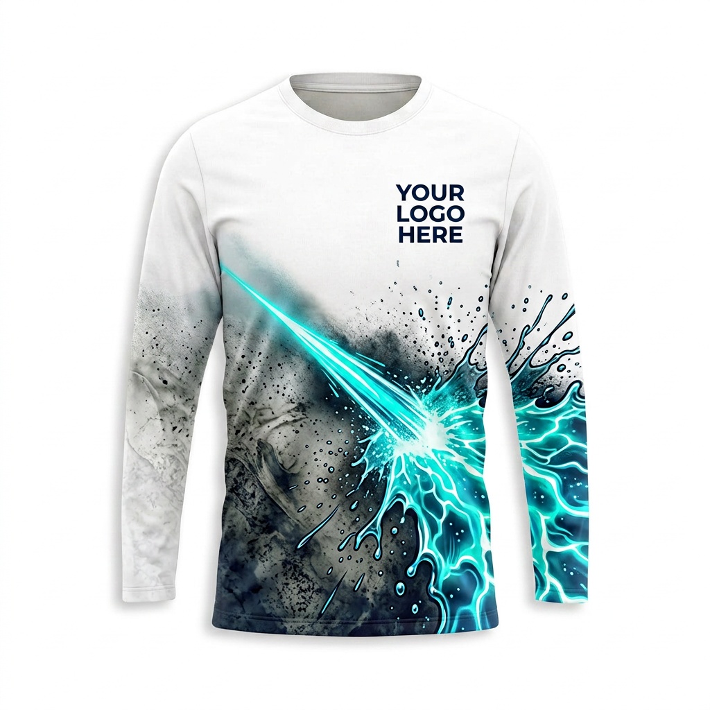 Custom Aqua Electric Splash Uniform Pressure Washing Shirt - Front View
