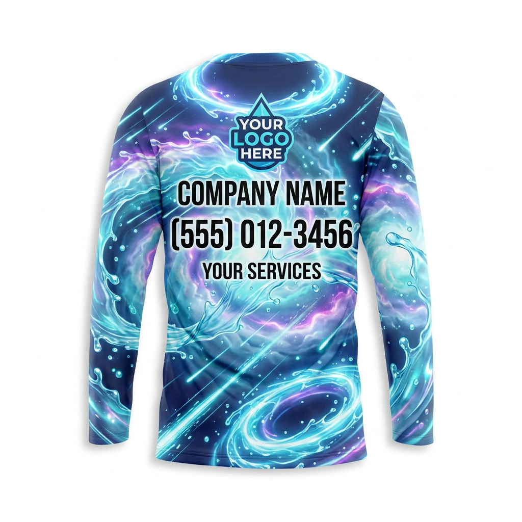 Custom Cosmic Aqua Vortex Uniform Pressure Washing Shirt - Back View
