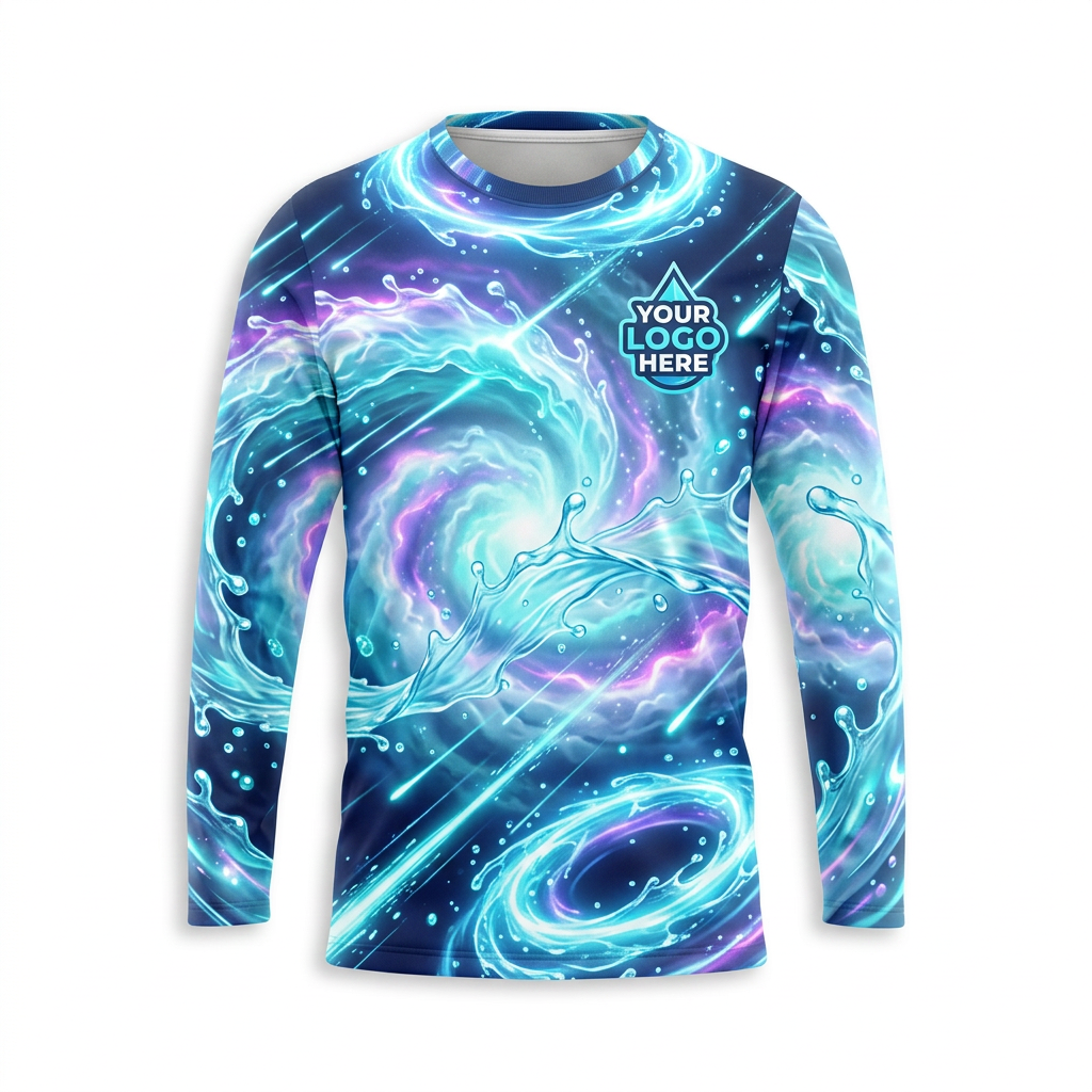 Custom Cosmic Aqua Vortex Uniform Pressure Washing Shirt - Front View