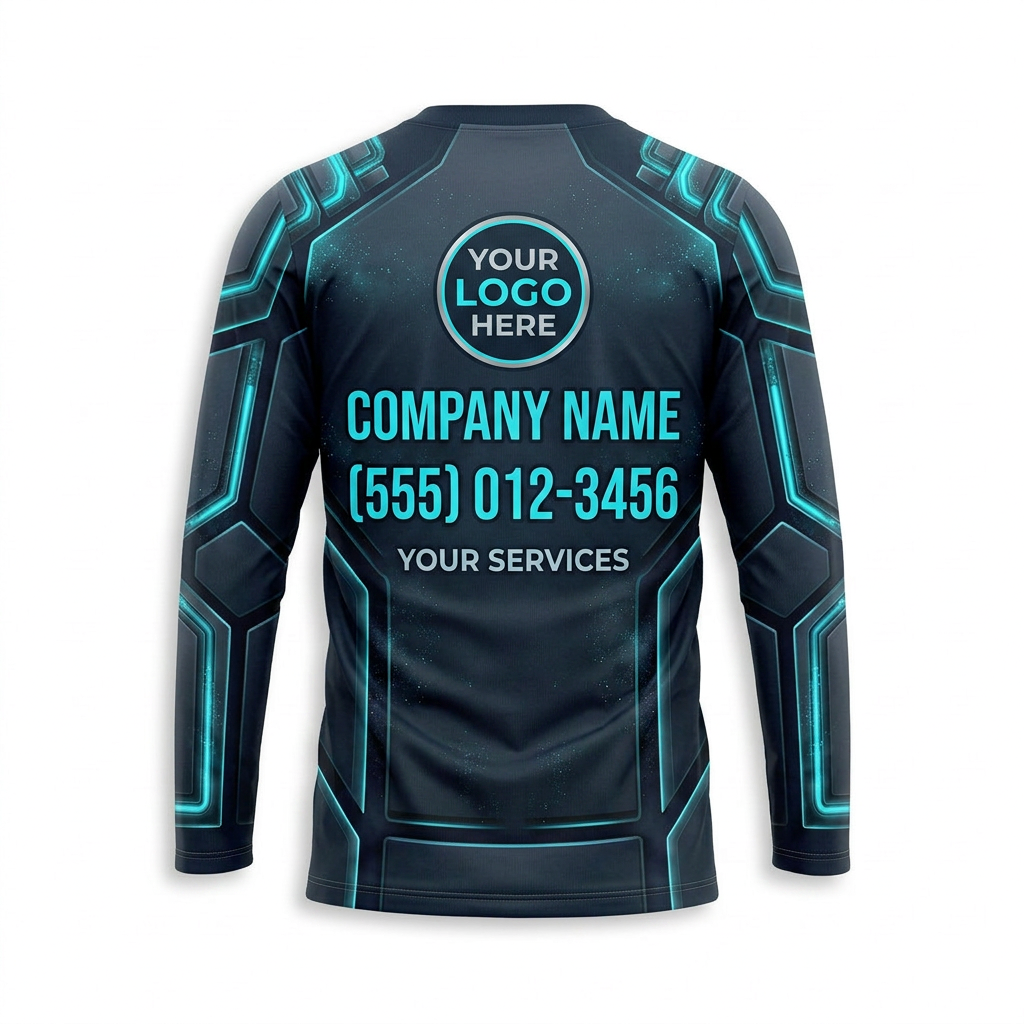 Custom Midnight Aqua Armor Uniform Pressure Washing Shirt - Back View
