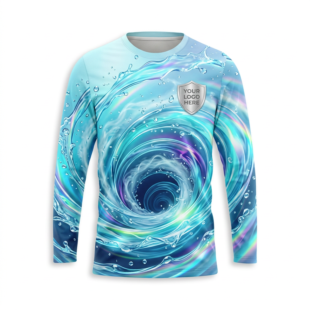 Custom Aqua Ocean Whirlpool Uniform Pressure Washing Shirt - Front View