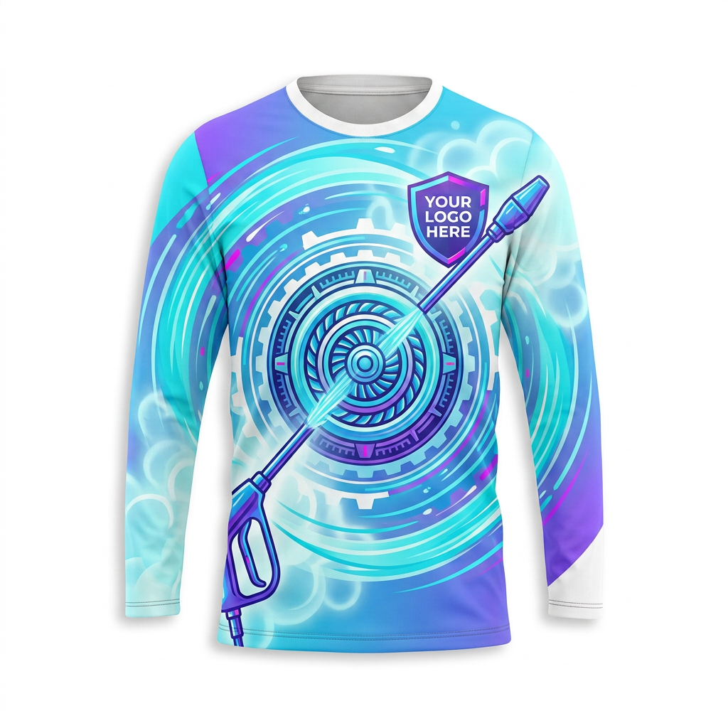 Custom Aqua Target Lance Uniform Pressure Washing Shirt - Front View