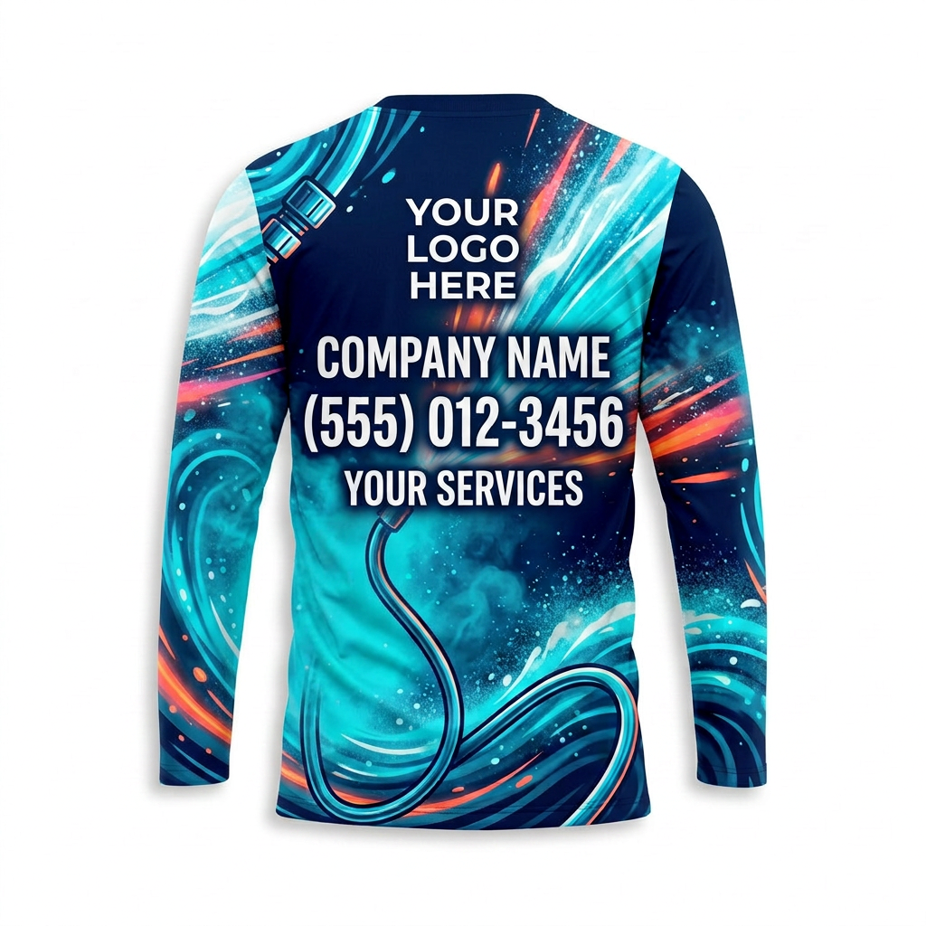 Custom Midnight Aqua Velocity Uniform Pressure Washing Shirt - Back View