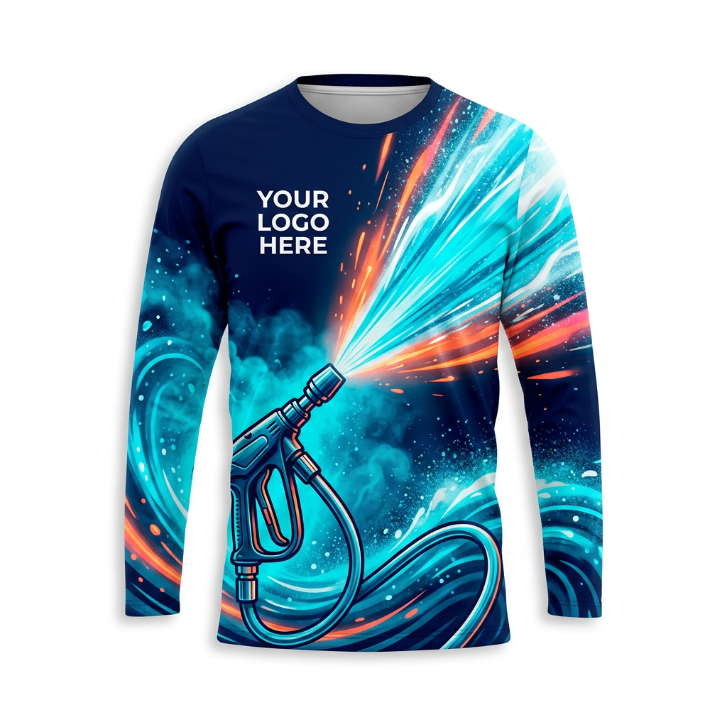 Custom Midnight Aqua Velocity Uniform Pressure Washing Shirt - Front View