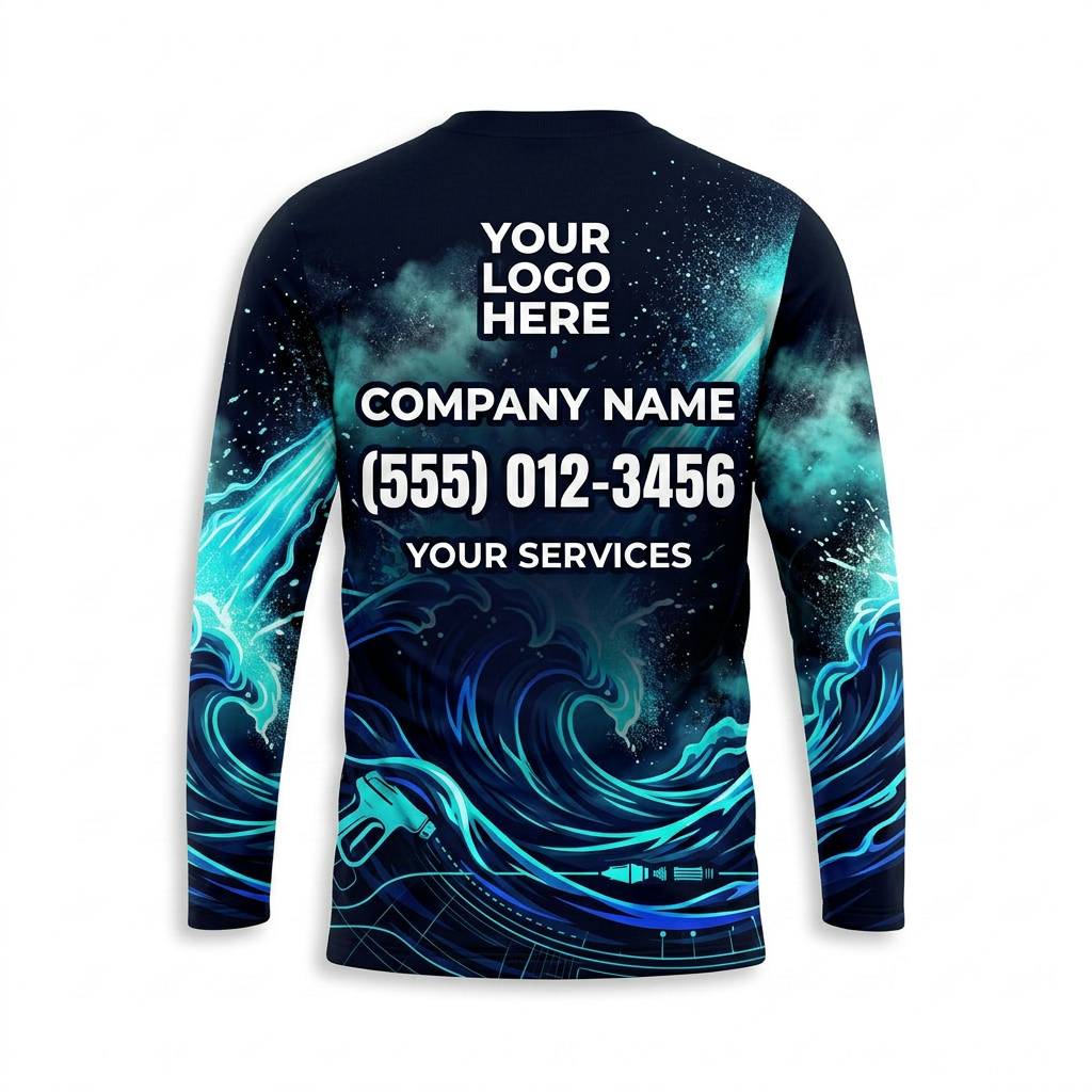 Custom Midnight Electric Wave Uniform Pressure Washing Shirt - Back View