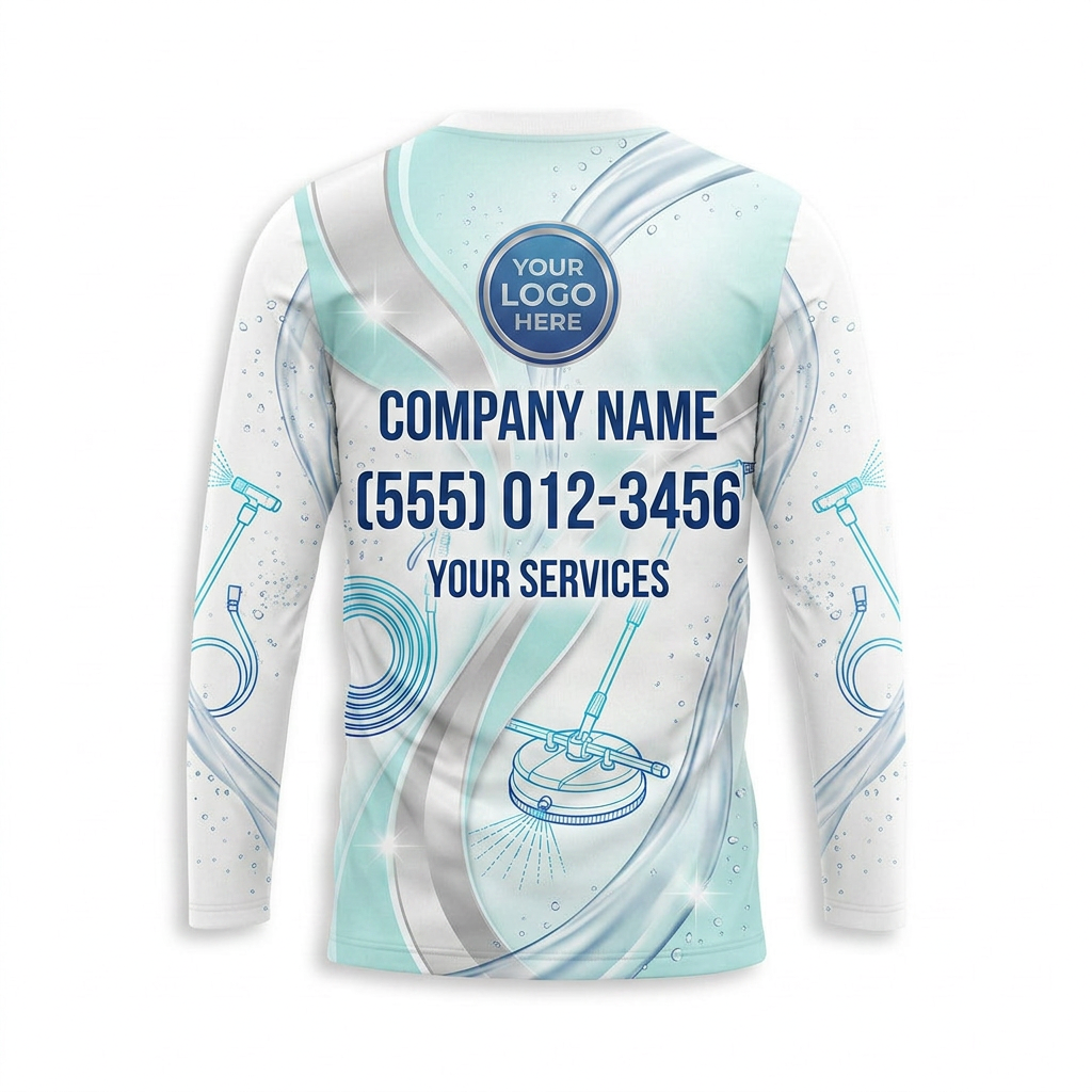 Custom Silver Aqua Hose Stream Uniform Pressure Washing Shirt - Back View