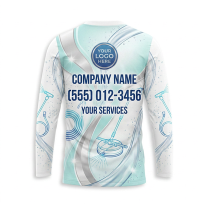 Custom Silver Aqua Hose Stream Uniform Pressure Washing Shirt - Back View