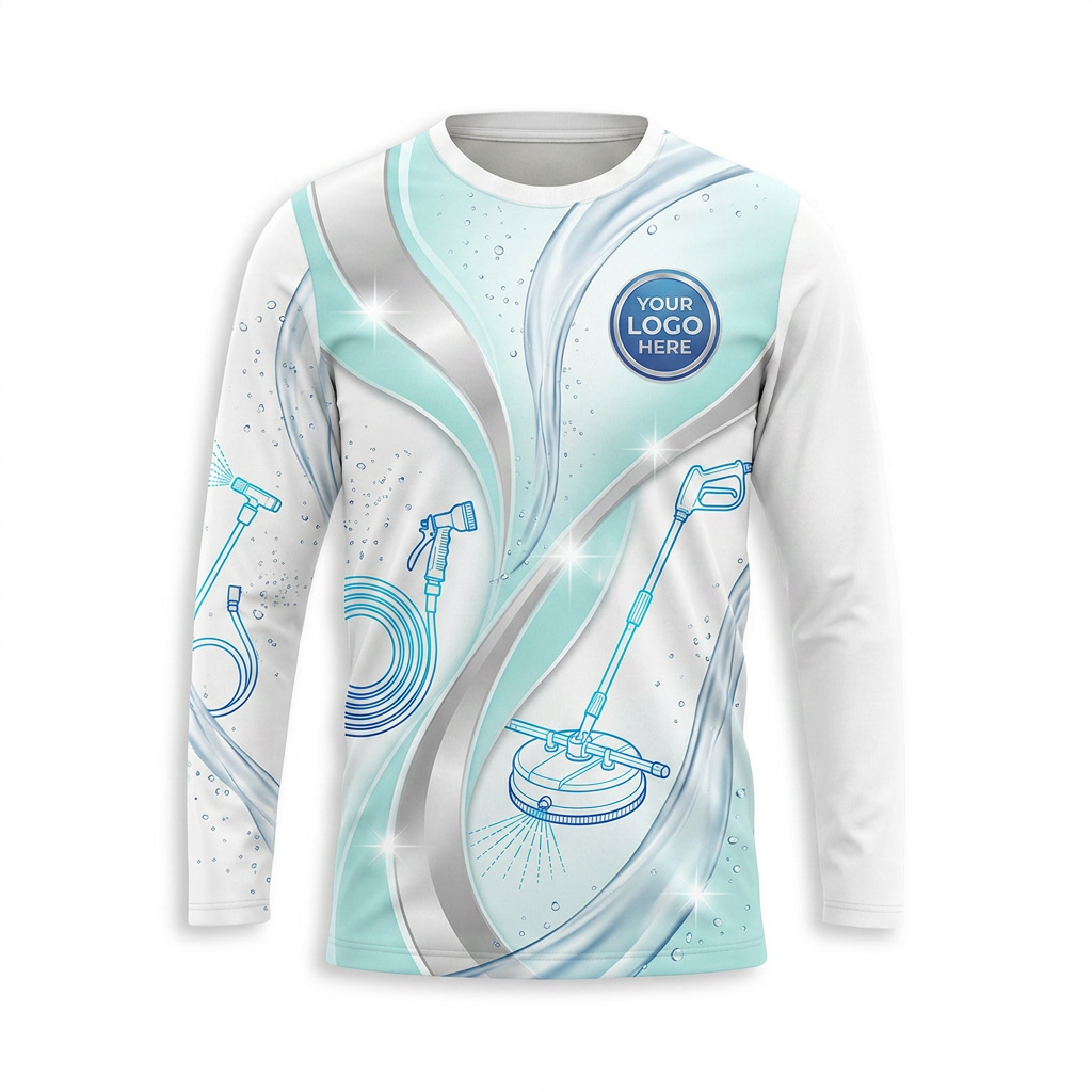 Custom Silver Aqua Hose Stream Uniform Pressure Washing Shirt - Front View