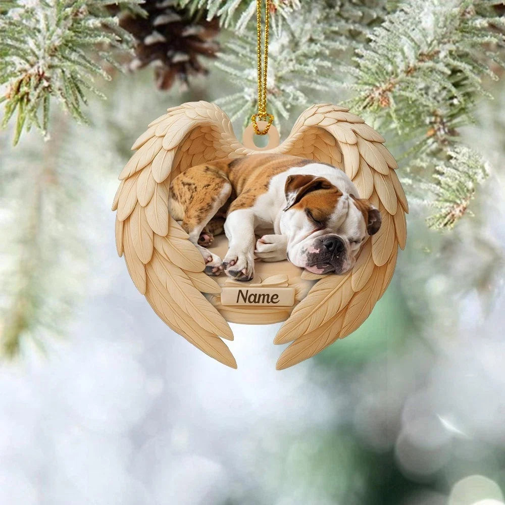 MollyTee Personalized Sleeping American Bulldog Christmas Ornament, Dog Angel Wings 2D Flat - image 3