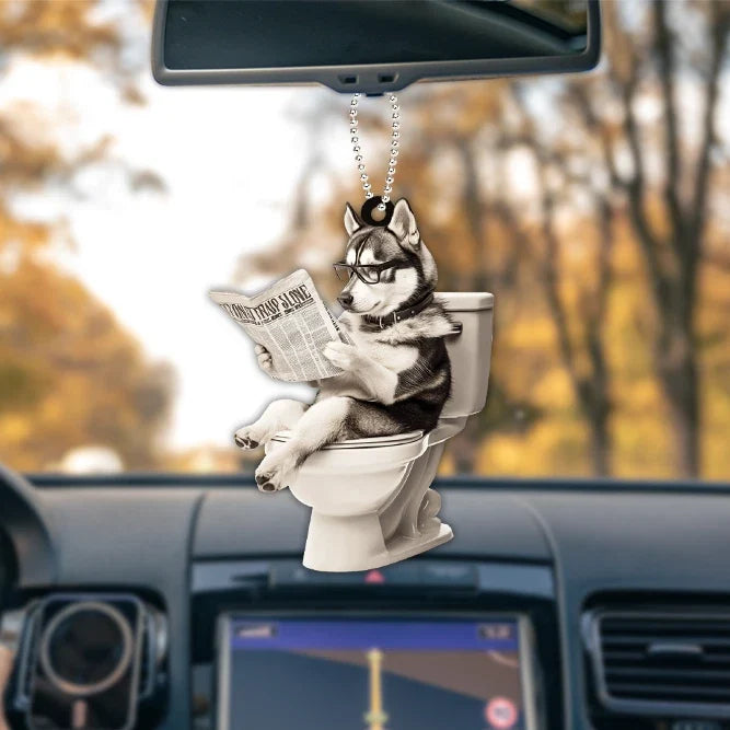 MollyTee Personalized Siberian Husky Dog Reading Newspaper Ornament, Dog Hanging Ornament 2D Flat - image 2