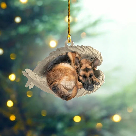 MollyTee Personalized Sleeping German Shepherd Dog Christmas Ornament, Dog Angel Wings 2D Flat - image 1
