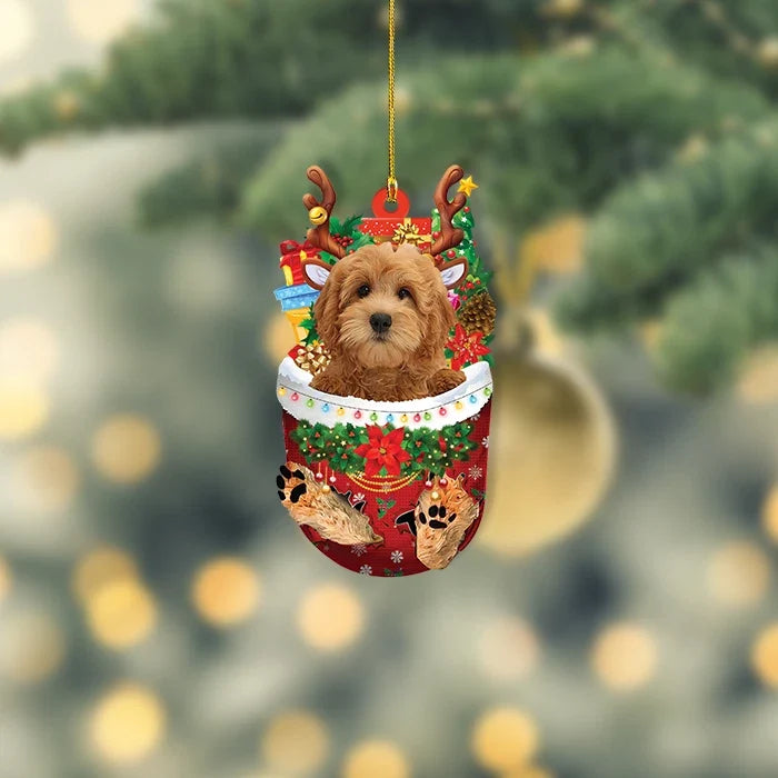 MollyTee Goldendoodle Dog Snow Pocket Christmas Ornament, Goldendoodle Dog Xmas Ornament 2D Flat - image 1