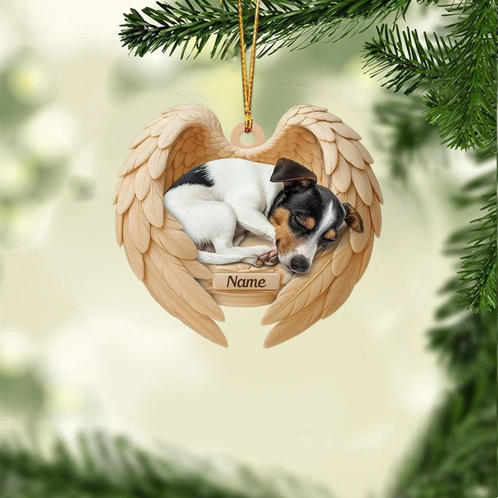 MollyTee Personalized Sleeping Rat Terrier Dog Christmas Ornament, Dog Angel Wings 2D Flat - image 1
