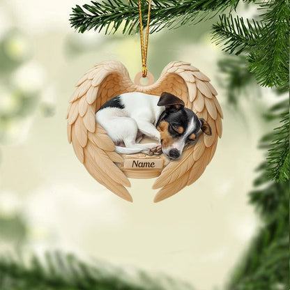 MollyTee Personalized Sleeping Rat Terrier Dog Christmas Ornament, Dog Angel Wings 2D Flat - image 1
