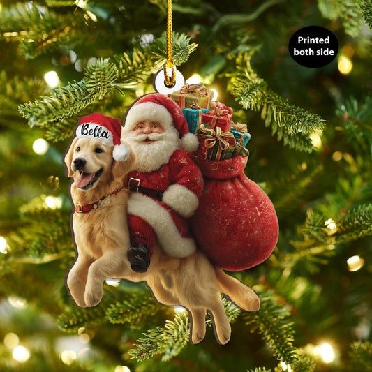 MollyTee Personalized Golden Retriever dog and Santa Christmas Wood Ornament, 2D Flat - image 1