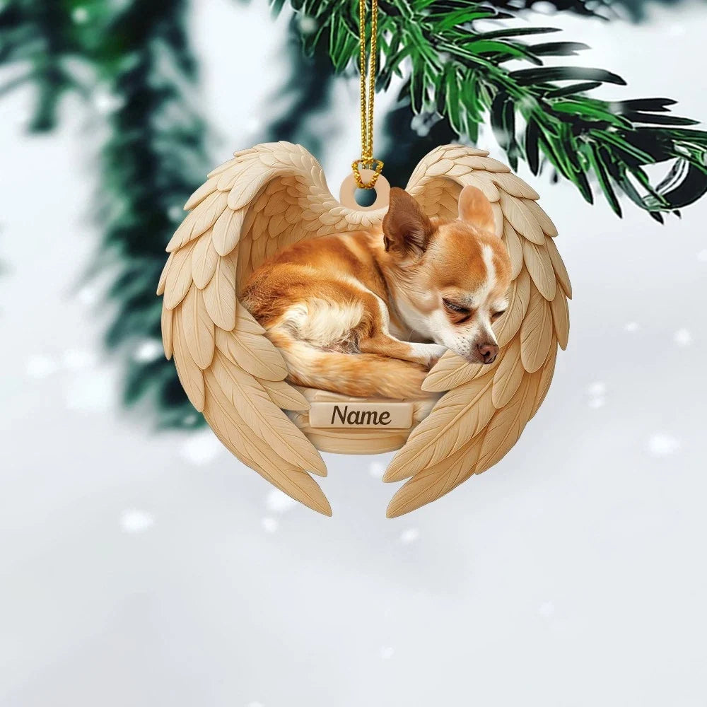 MollyTee Personalized Sleeping Chihuahua Dog Christmas Ornament, Dog Angel Wings 2D Flat - image 2
