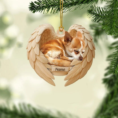 MollyTee Personalized Sleeping Chihuahua Dog Christmas Ornament, Dog Angel Wings 2D Flat - image 1