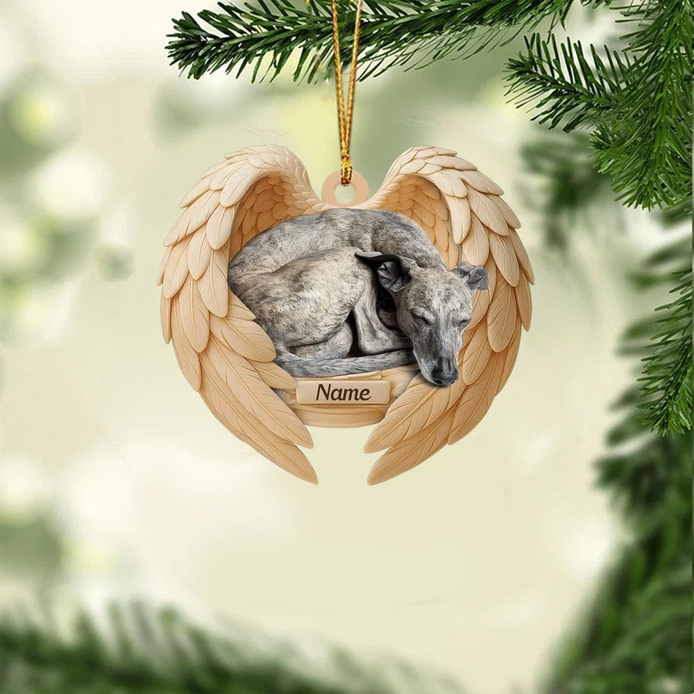 MollyTee Personalized Sleeping Greyhound Dog Christmas Ornament, Dog Angel Wings 2D Flat - image 1