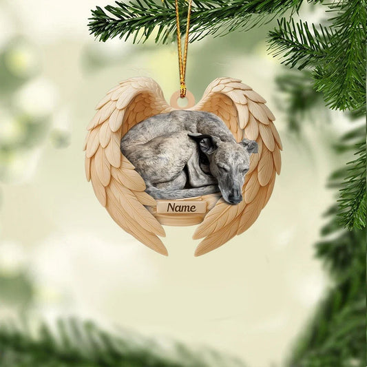 MollyTee Personalized Sleeping Greyhound Dog Christmas Ornament, Dog Angel Wings 2D Flat - image 1