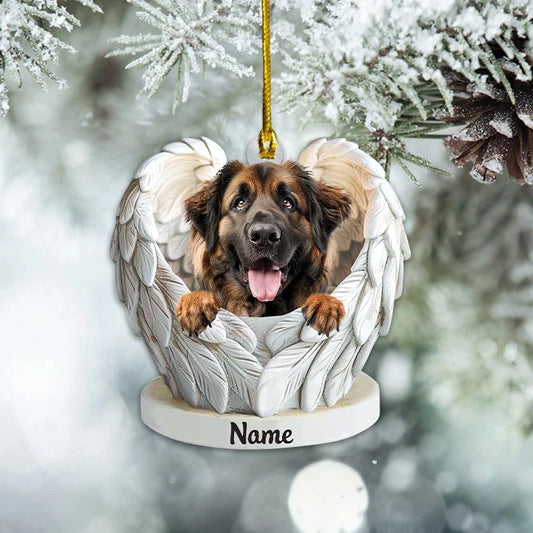 MollyTee Personalized Leonberger Dog Angel Wings Ornament, Leonberger Christmas Ornament 2D Flat - image 1