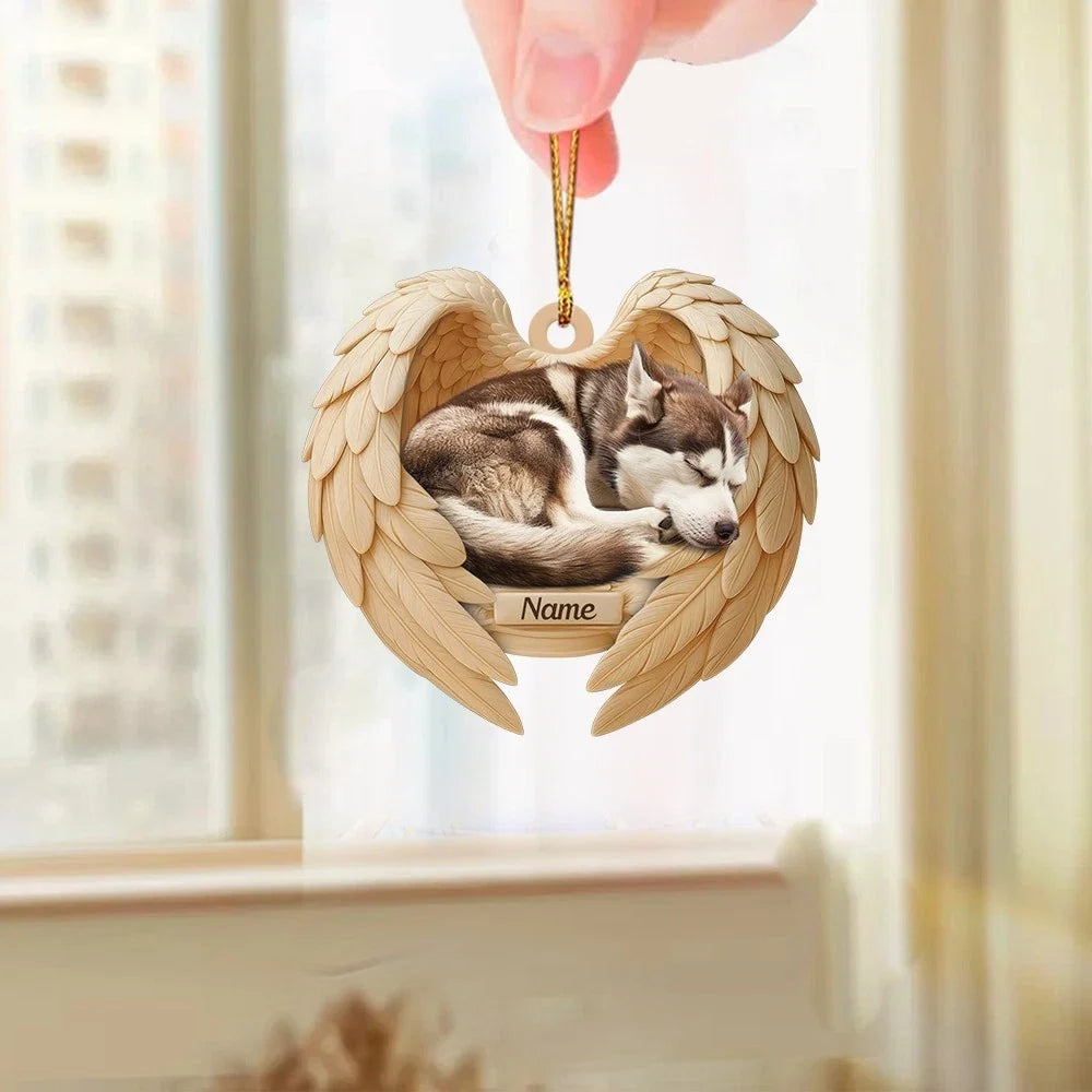 MollyTee Personalized Sleeping Siberian Husky Dog Christmas Ornament, Dog Angel Wings6 2D Flat - image 3