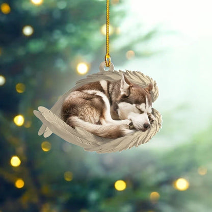 MollyTee Personalized Sleeping Siberian Husky Dog Christmas Ornament, Dog Angel Wings 2D Flat - image 1