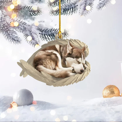 MollyTee Personalized Sleeping Siberian Husky Dog Christmas Ornament, Dog Angel Wings 2D Flat - image 2