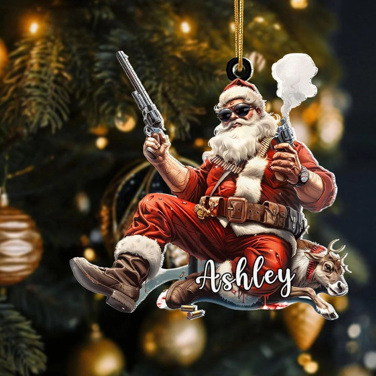 MollyTee Personalized Hunting Santa Ornament 2025 - Custom Deer Hunter Christmas Ornament 2D Flat - image 1