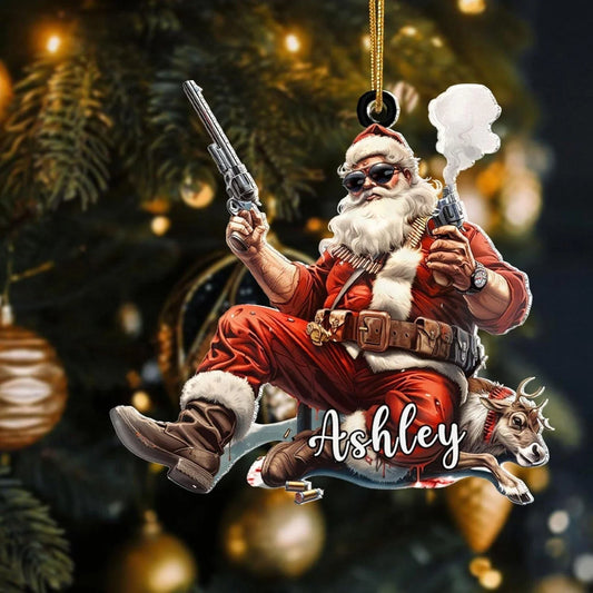 MollyTee Personalized Hunting Santa Ornament 2025 - Custom Deer Hunter Christmas Ornament 2D Flat - image 1