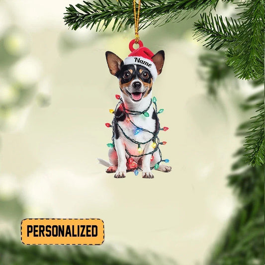 MollyTee Personalized Rat Terrier Dog Christmas Ornament, Dog Christmas Lights Ornament 2D Flat - image 1