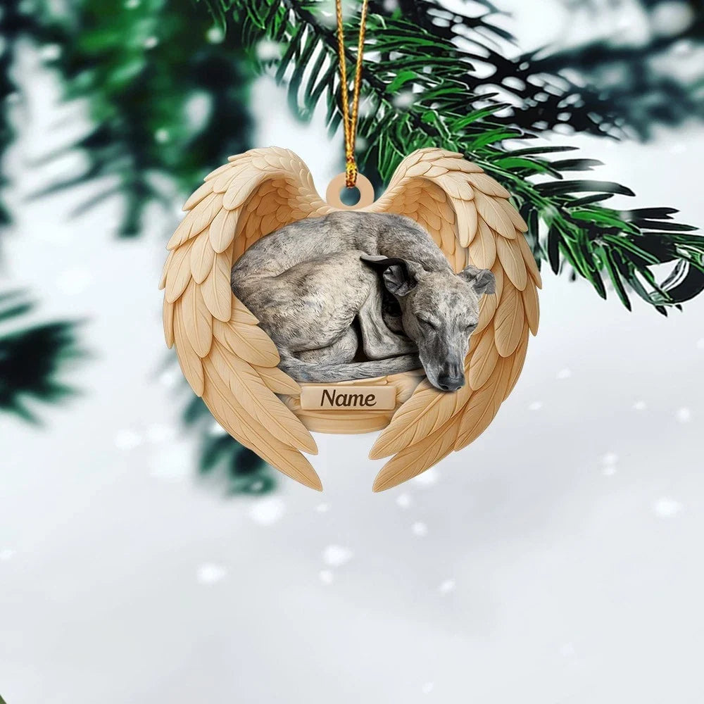 MollyTee Personalized Sleeping Greyhound Dog Christmas Ornament, Dog Angel Wings 2D Flat - image 3