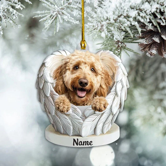 MollyTee Personalized Labradoodle Dog Angel Wings Ornament, Labradoodle Dog Xmas Ornament 2D Flat - image 1