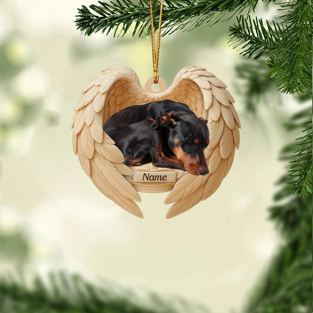 MollyTee Personalized Sleeping Doberman Pinscher Dog Christmas Ornament, Dog Angel Wings 2D Flat - image 1