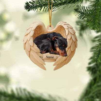 MollyTee Personalized Sleeping Doberman Pinscher Dog Christmas Ornament, Dog Angel Wings 2D Flat - image 1
