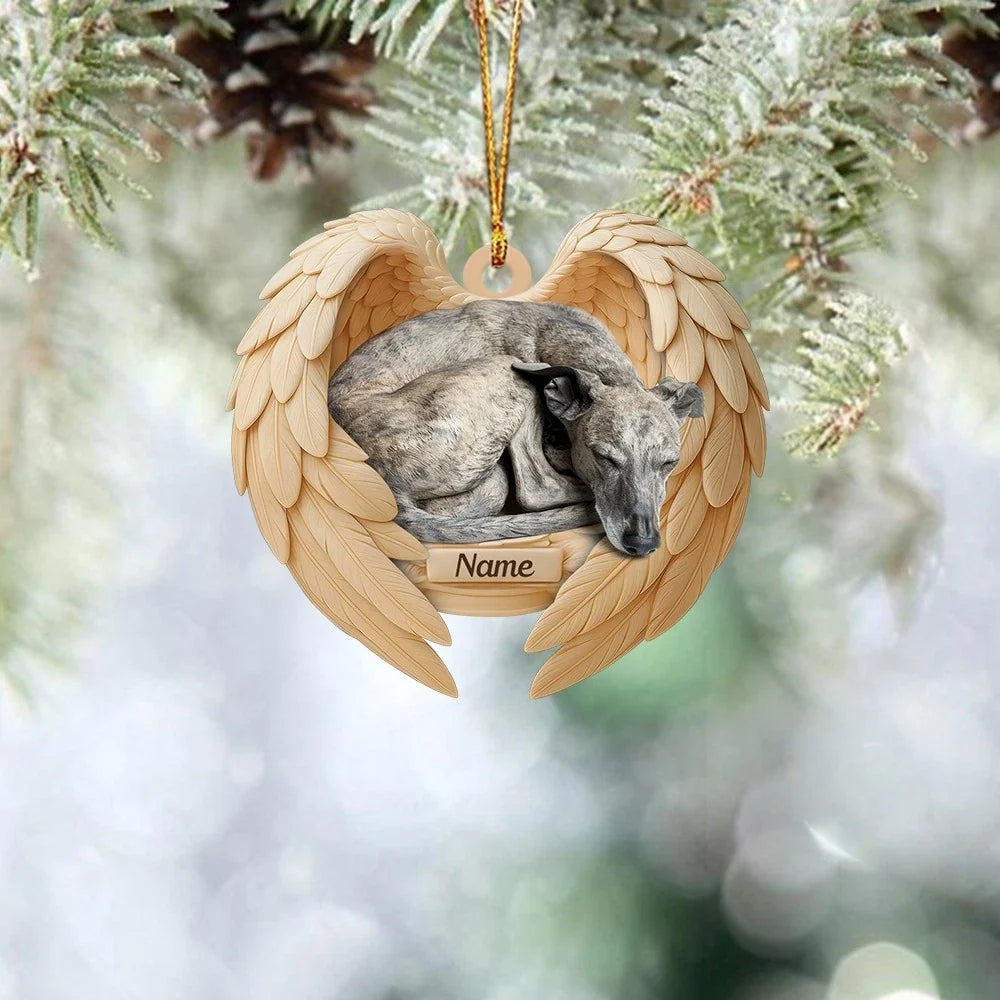 MollyTee Personalized Sleeping Greyhound Dog Christmas Ornament, Dog Angel Wings 2D Flat - image 2
