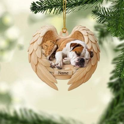 MollyTee Personalized Sleeping American Bulldog Christmas Ornament, Dog Angel Wings 2D Flat - image 1