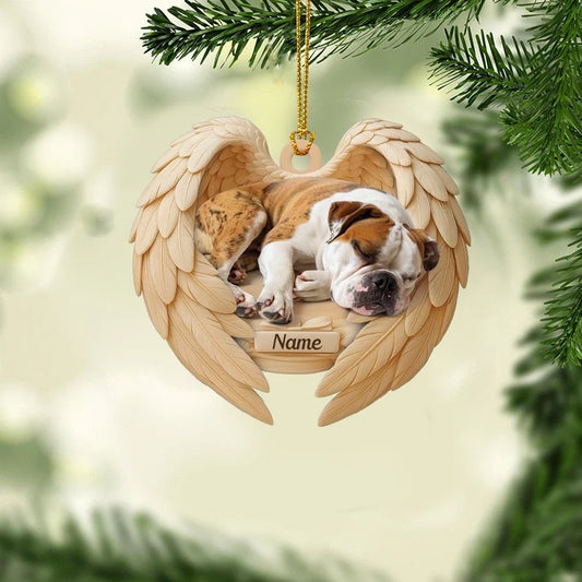 MollyTee Personalized Sleeping American Bulldog Christmas Ornament, Dog Angel Wings 2D Flat - image 1